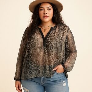 Sejour Silver Velvet Animal Print Tunic – Size 18W – NWT